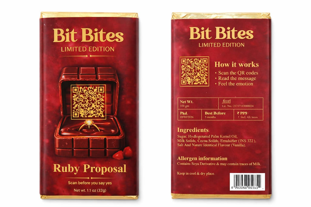 Bit Bites – Ruby Proposal Chocolate | Scan-to-Propose QR Chocolate Gift for Love & Engagement