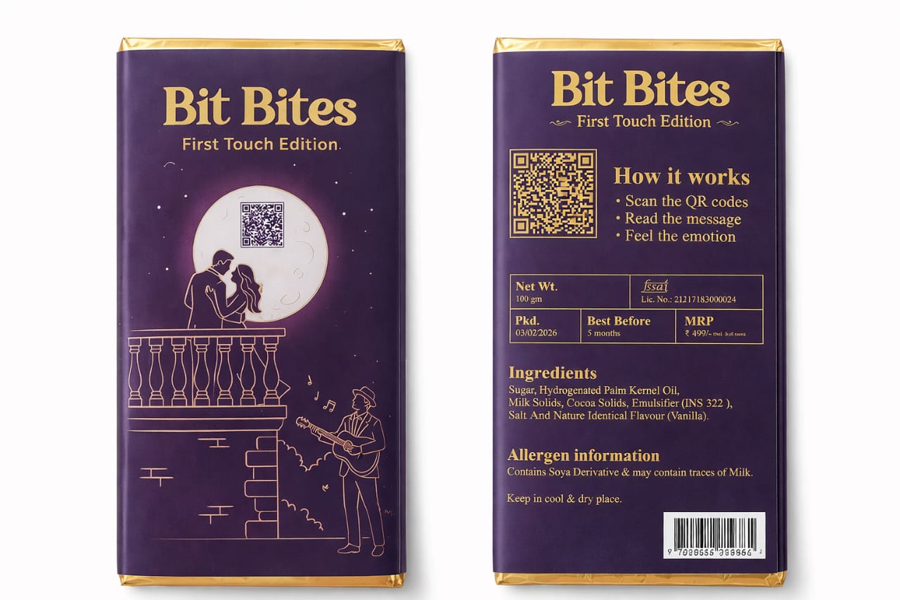 Bit Bites – First Touch Edition | Romantic QR Chocolate Gift for Couples | 100g Premium Chocolate Bar