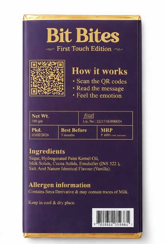 Bit Bites – First Touch Edition | Romantic QR Chocolate Gift for Couples | 100g Premium Chocolate Bar