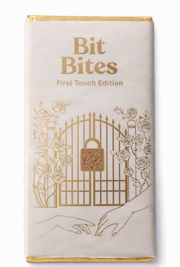Bit Bites – First Touch Edition (Golden Gate Design) | Romantic QR Chocolate Gift | Premium 100g Love Edition