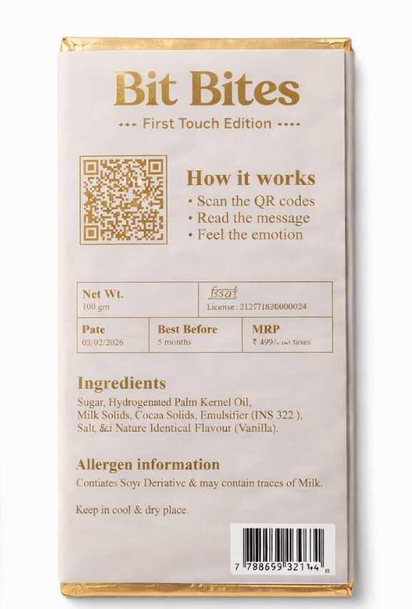 Bit Bites – First Touch Edition (Golden Gate Design) | Romantic QR Chocolate Gift | Premium 100g Love Edition