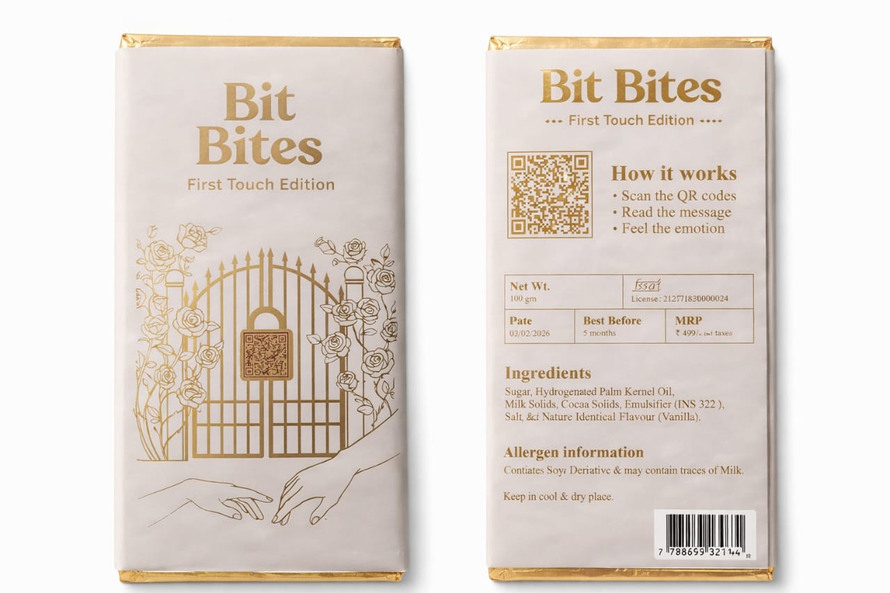 Bit Bites – First Touch Edition (Golden Gate Design) | Romantic QR Chocolate Gift | Premium 100g Love Edition