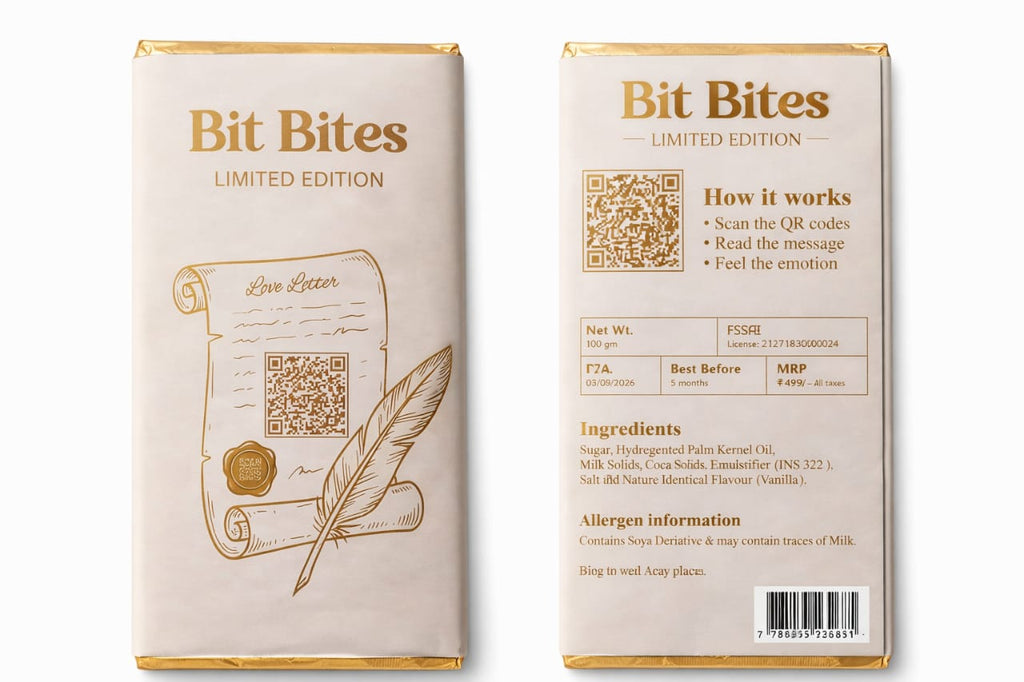 Bit Bites Love Letter – Limited Edition | Romantic QR Chocolate Gift | Personalized Message Chocolate Bar (100g)