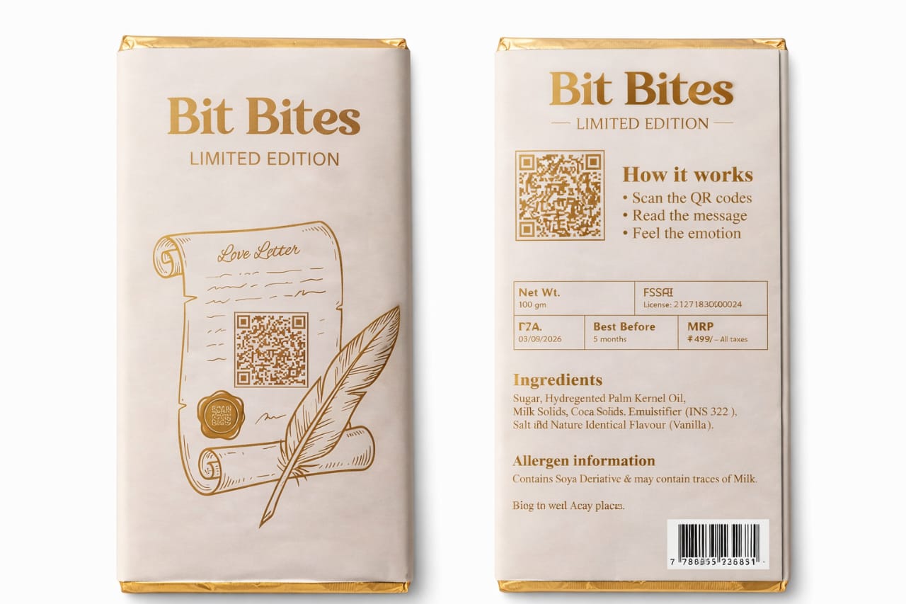 Bit Bites Love Letter – Limited Edition | Romantic QR Chocolate Gift | Personalized Message Chocolate Bar (100g)